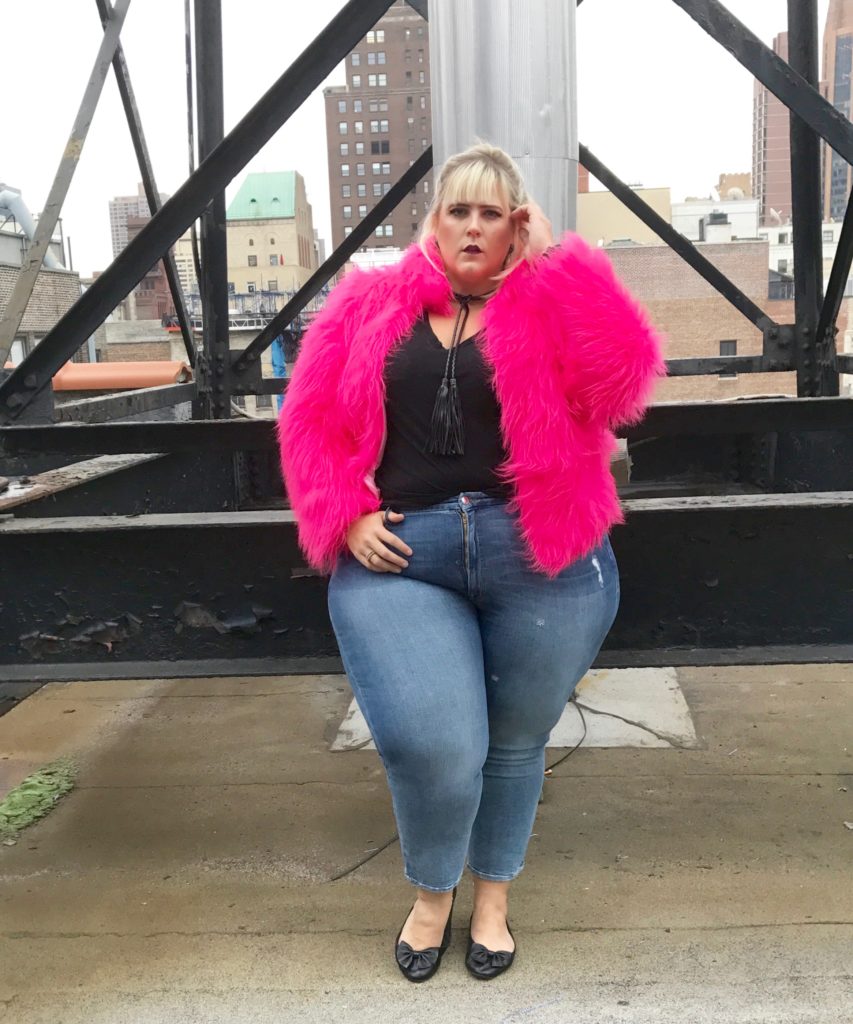 plus size pink fur coat