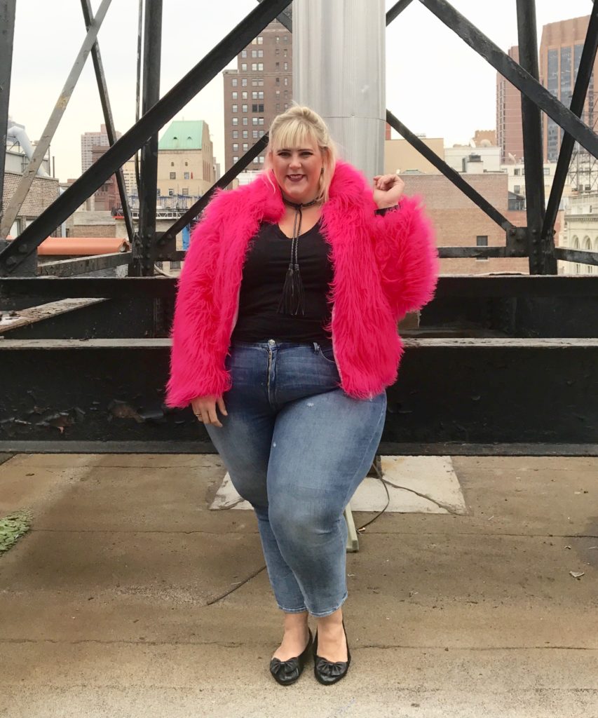 plus size pink fur coat