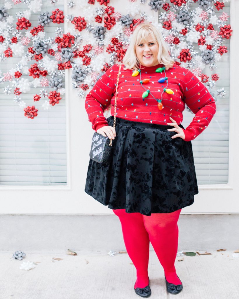A Plus Size Holiday Look Inspired by Christmas Decorations - Glitter +  Lazers